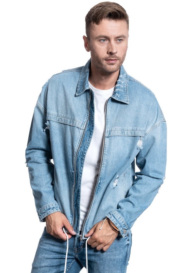 MĘSKA KURTKA JEANSOWA JACK & JONES JJICOACH JACKET OVERSIZE BLUE DENIM 12144846