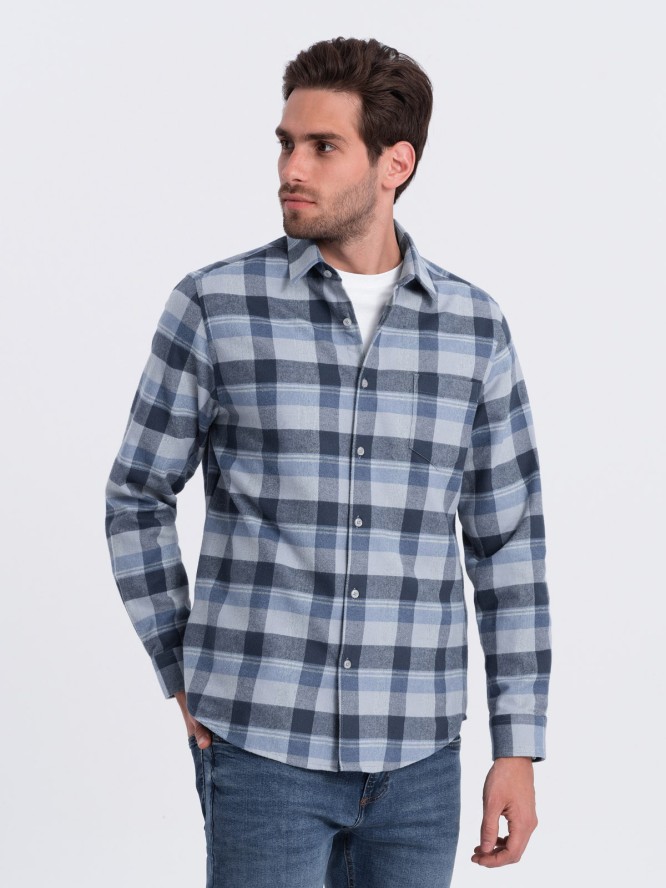 Flanelowa koszula męska w kratę - niebiesko-szara V1 OM-SHCS-0150 - XXL