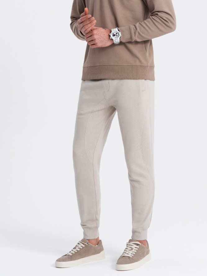 Spodnie męskie dresowe typu jogger - jasnobeżowe V1 OM-PABS-0173 - XXL