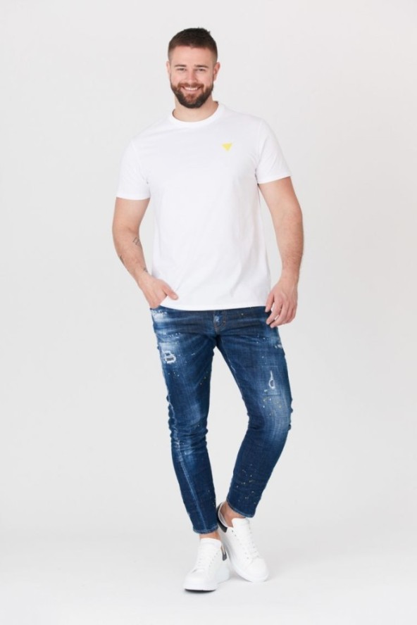 GUESS Biały t-shirt męski z żółtym logo