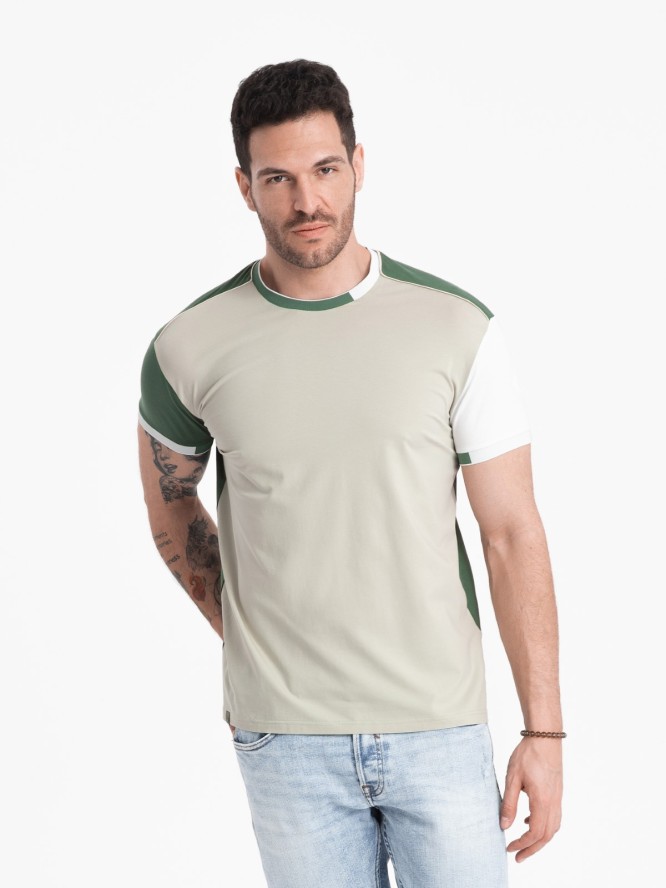 T-shirt męski z elastanem z kolorowymi rękawami - zielony V5 OM-TSCT-0176 - XXL