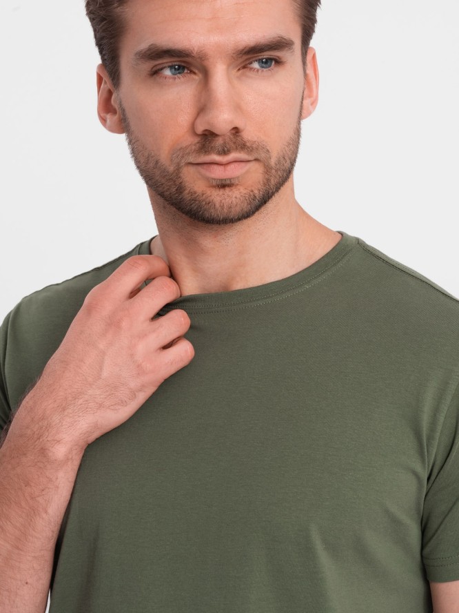 T-shirt męski klasyczny bawełniany BASIC - khaki V6 OM-TSBS-0146 - XXL