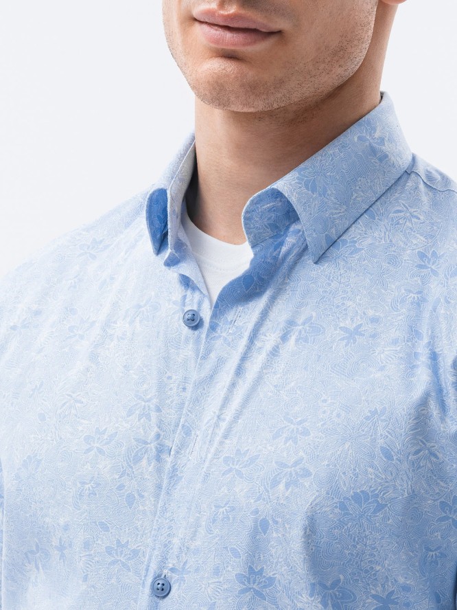 Koszula męska z długim rękawem - błękitna K609 - XL
