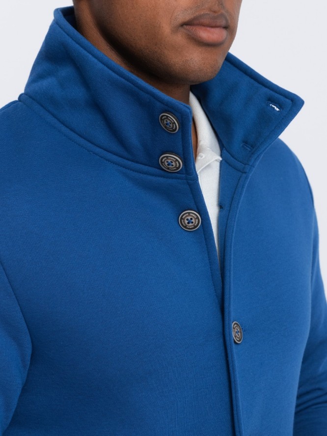 Bluza męska casual ze stójką zapinana na guziki - niebieska V1 OM-SSZP-0171 - XXL