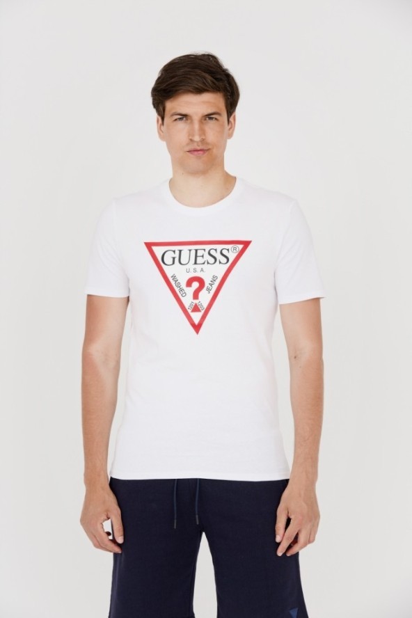 GUESS T-shirt męski biały z dużym logo