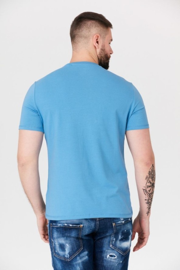 GUESS Niebieski t-shirt męski z dużym logo