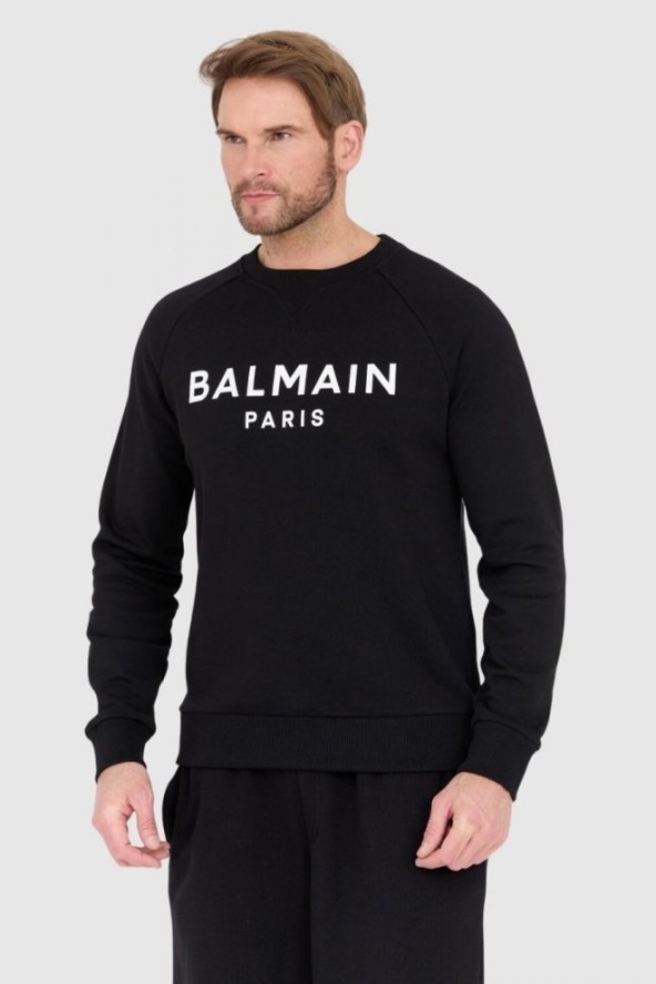 BALMAIN Czarna bluza męska z dużym białym logo