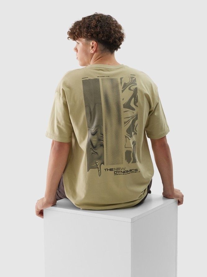 T-shirt oversize z nadrukiem męski - khaki