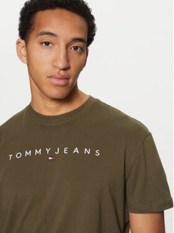 Tommy Jeans T-Shirt Linear Logo DM0DM20744 Zielony Regular Fit