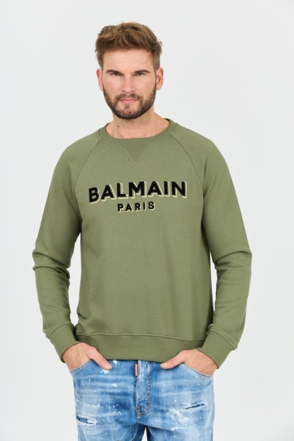 BALMAIN Zielona bluza Flock&foil Sweatshirt