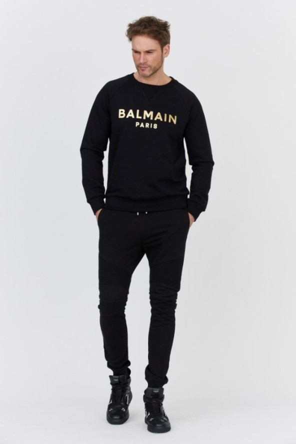 BALMAIN Czarna bluza męska ze złotym logo