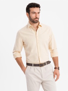 Pastelowa bawełniana męska koszula typu oxford – jasnożółta V3 OM-SHOS-0183 - XXL