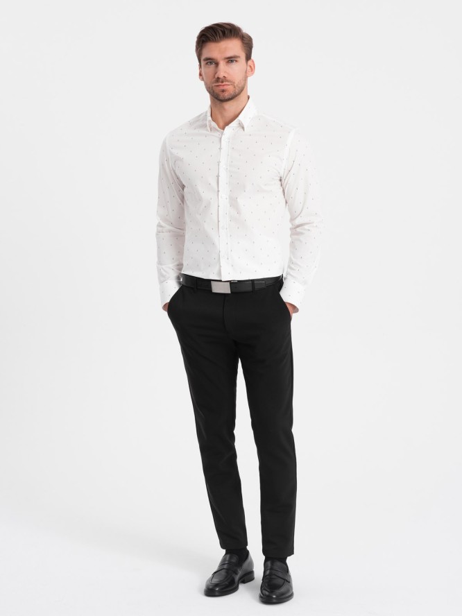 Klasyczna męska bawełniana koszula SLIM FIT w kotwice - biała V3 OM-SHCS-0156 - XXL