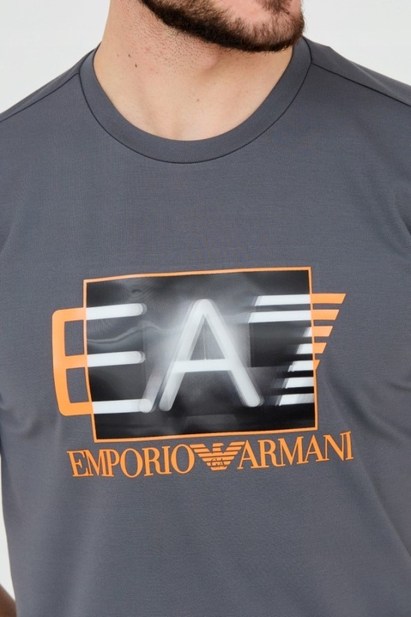 EA7 Szary t-shirt z holograficznym logo