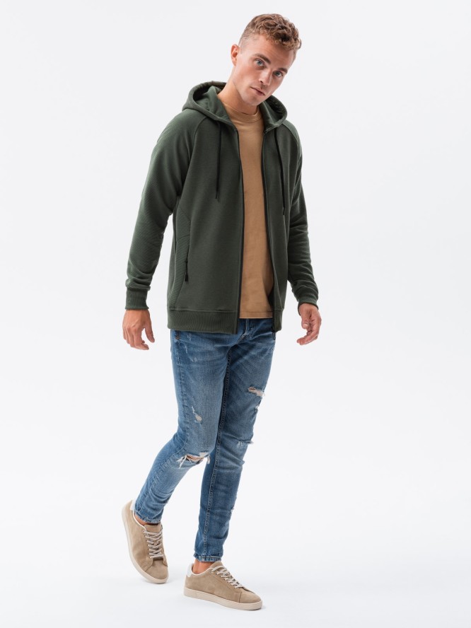 Bluza męska rozpinana z kapturem - khaki V1 OM-SSZP-0124 - S