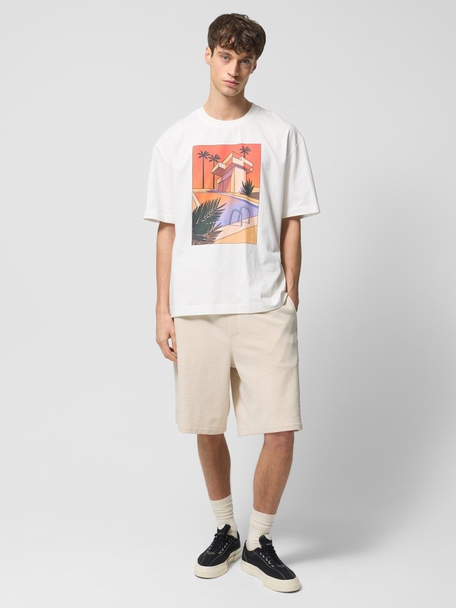 T-shirt oversize z nadukiem męski Outhorn - złamana biel