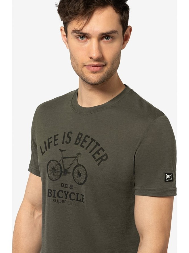 super.natural Koszulka "Better Bike" w kolorze khaki rozmiar: S