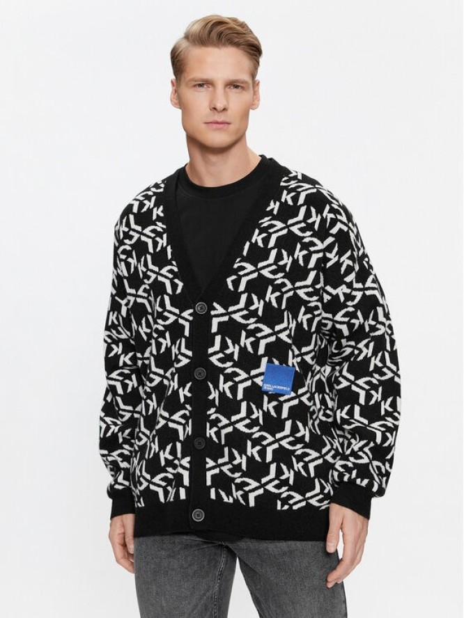 KARL LAGERFELD Kardigan Klj Monogram Jacquard Cardigan 236D2050 Czarny Regular Fit