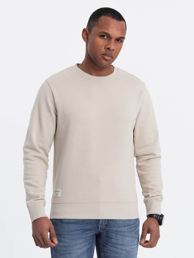 Męska bluza dresowa BASIC z okrągłym dekoltem - jasnobeżowa V1 OM-SSBN-0175 - XXL