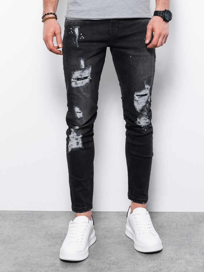 Spodnie męskie jeansowe z dziurami SLIM FIT - czarne V3 P1065 - M