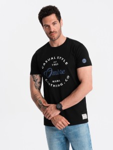 T-shirt męski z nadrukiem Ombre Casual Style – czarny V2 OM-TSPT-0144 - XXL