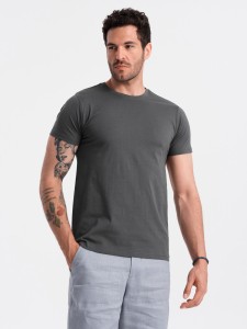 Męski klasyczny bawełniany T-shirt BASIC - grafitowy V15 OM-TSBS-0146 - S