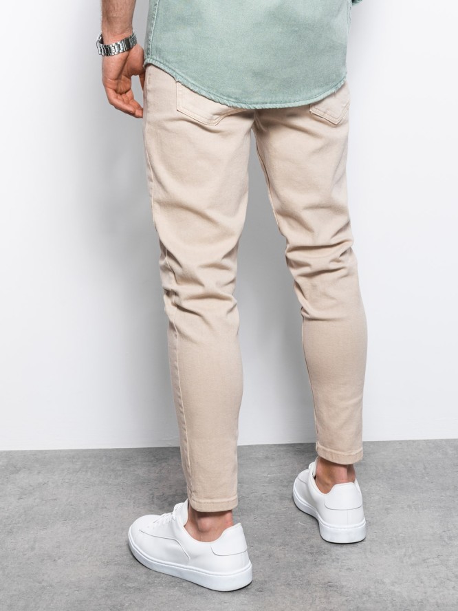 Jeansowe spodnie męskie bez przetarć SLIM FIT - beżowe V8 OM-PADP-0148 - XXL