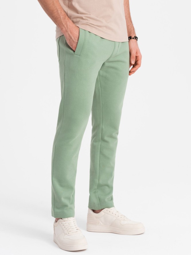 Spodnie męskie dresowe z nogawką bez ściągacza - zielone V3 OM-PABS-0206 - XXL