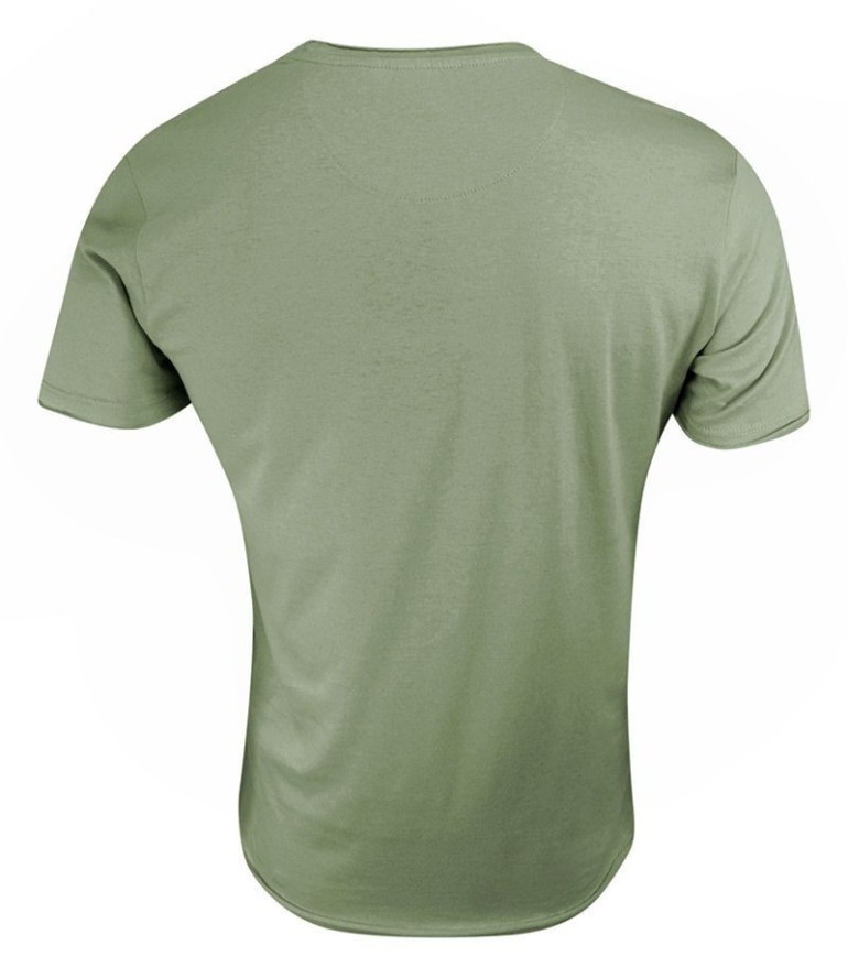 T-Shirt (Koszulka) Oliwkowy Bez Nadruku, Okrągły Dekolt, Postrzępione Brzegi -BRAVE SOUL- Męski