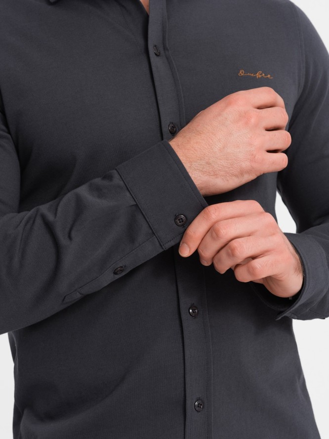 Męska bawełniana koszula REGULAR z dzianiny single jersey - grafitowa V6 OM-SHCS-0138 - XXL