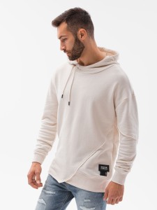 Bluza męska hoodie z przeszyciami - kremowa V1 B1187 - M