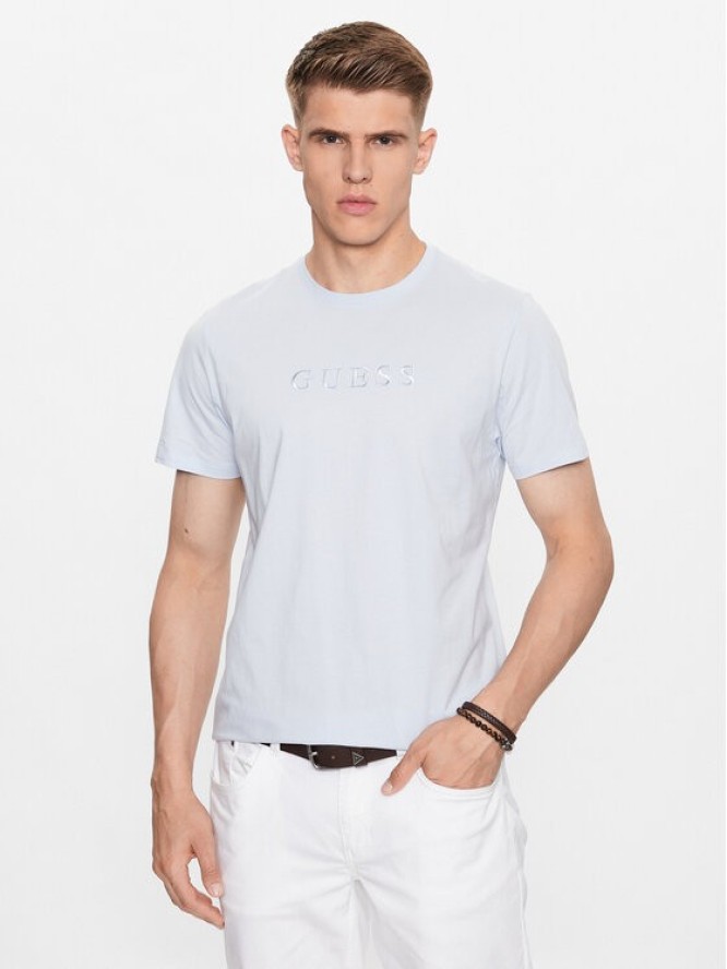 Guess T-Shirt M2BP47 K7HD0 Błękitny Slim Fit