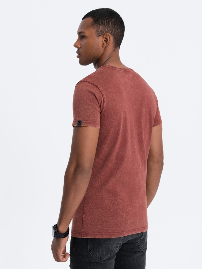 T-shirt męski z efektem ACID WASH - rudy V3 S1638 - M