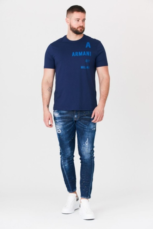 ARMANI EXCHANGE Granatowy t-shirt męski z niebieskim logo