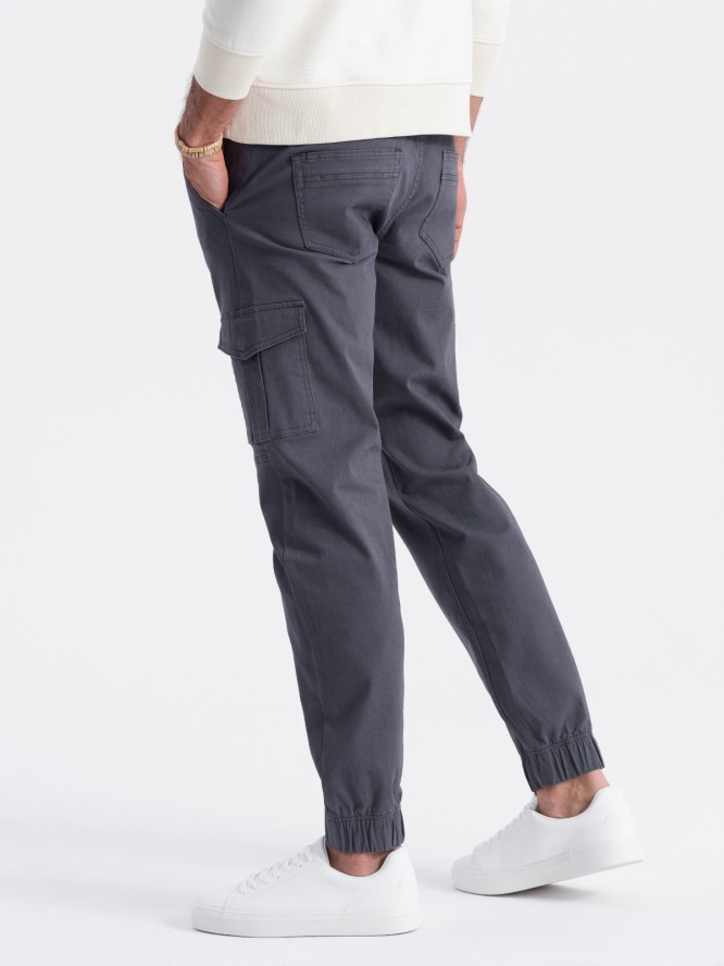 Spodnie męskie JOGGERY z zapinanymi kieszeniami cargo - grafitowe V3 OM-PAJO-0123 - XXL