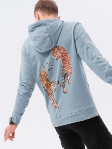 Bluza męska hoodie z nadrukiem na plecach - niebieska V1 B1357 - XXL