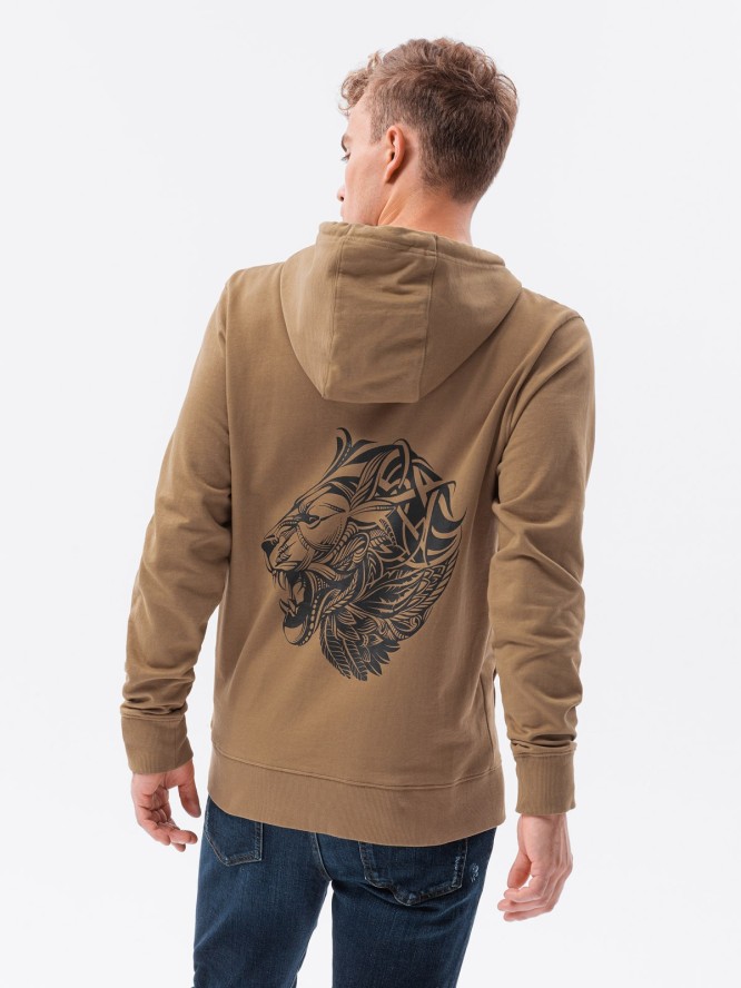 Bluza męska hoodie z nadrukiem na plecach - jasnobrązowa V2 B1357 - XXL