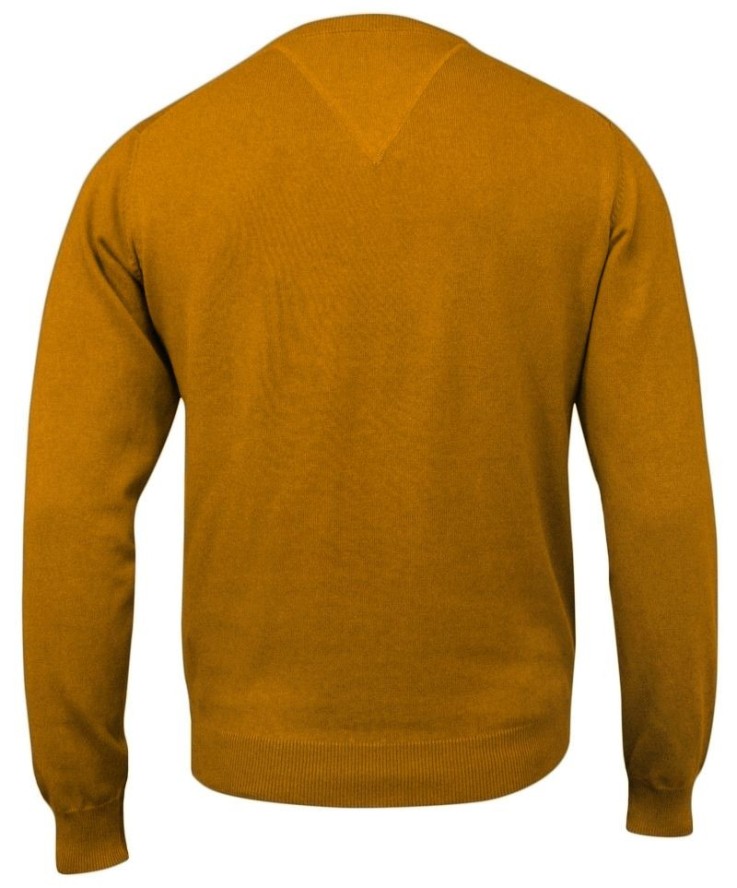 Sweter Musztardowy w Serek (V-neck), Męski, Klasyczny, Elegancki -Adriano Guinari