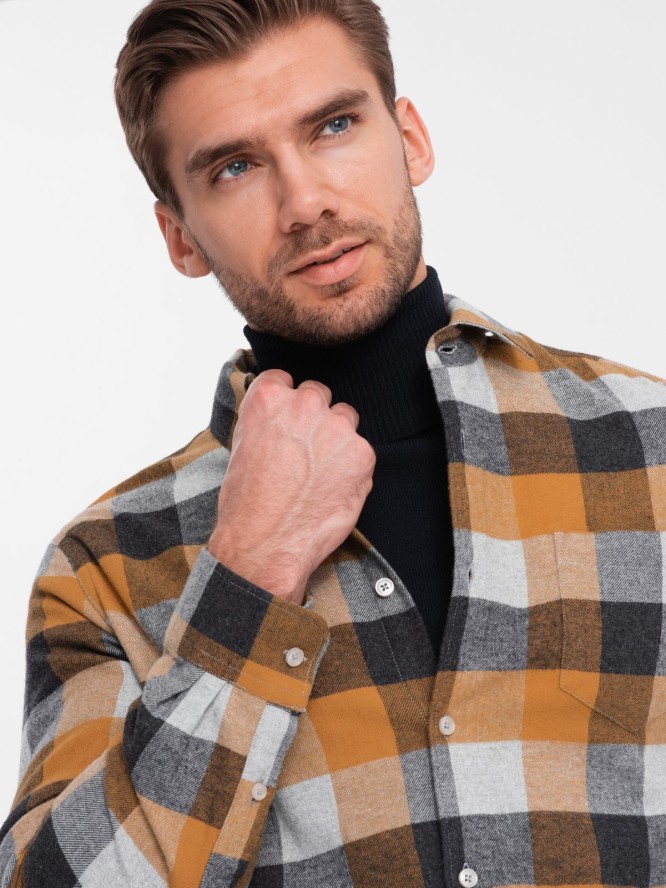 Flanelowa koszula męska w kratę - żółto-czarna V2 OM-SHCS-0150 - XXL