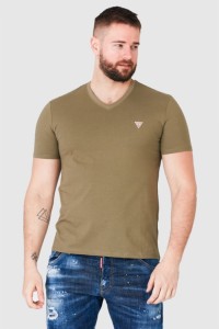 GUESS Khaki t-shirt męski w serek