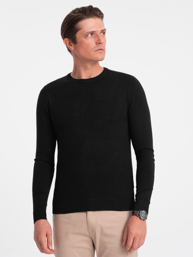 Klasyczny sweter męski z okrągłym dekoltem - czarny V2 OM-SWBS-0106 - XXL
