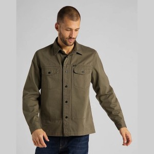 LEE MILITARY WORKER SHIRT MĘSKA KOSZULA MATERIAŁOWA REGULAR FIT OLIVE GREEN L66CTHNX