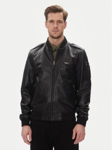 Aeronautica Militare Kurtka skórzana 251PN5044PL266 Czarny Regular Fit