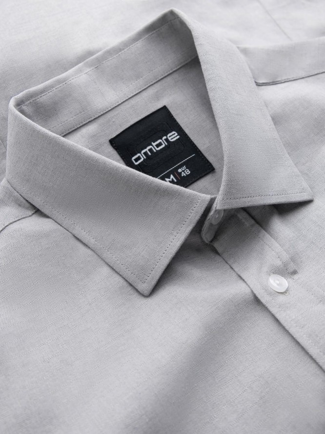 Męska koszula SLIM FIT z ozdobnej tkaniny – szara V2 OM-SHCS-0175 - XXL