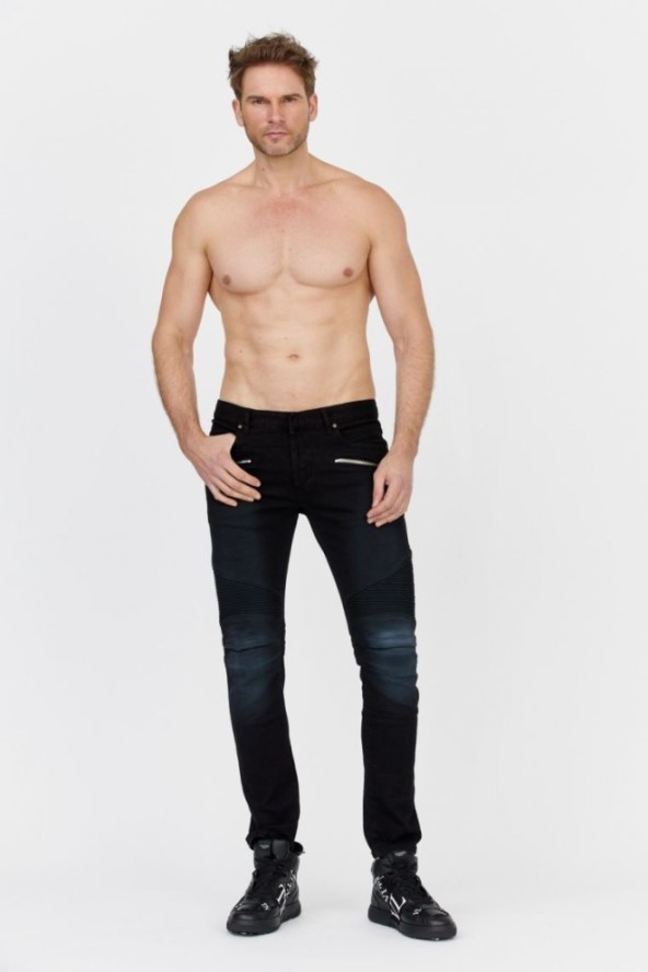 BALMAIN Czarne jeansy męskie z białym logo
