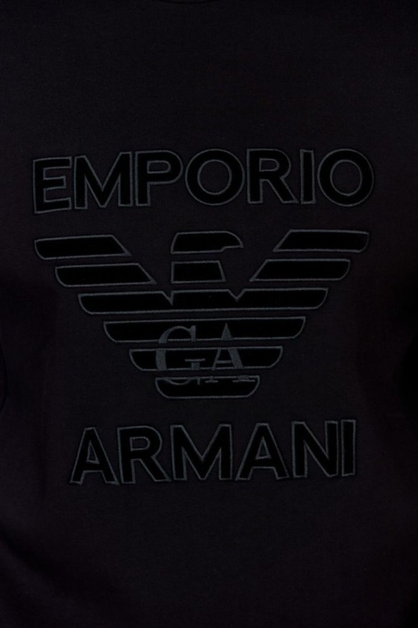 EMPORIO ARMANI Czarna bluza męska z aksamitnym logo