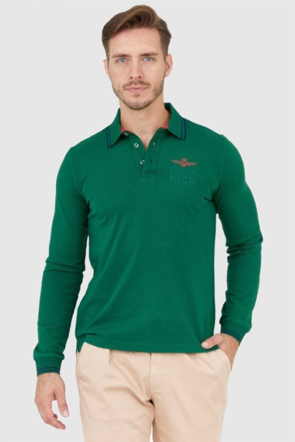 AERONAUTICA MILITARE Zielony long sleeve polo