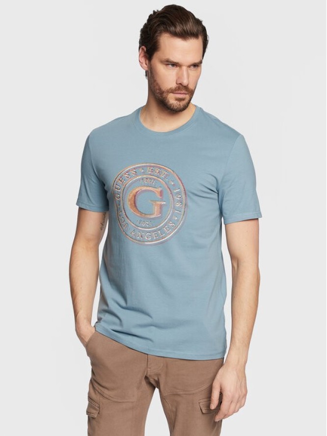 Guess T-Shirt Round Logo M3GI11 J1314 Niebieski Slim Fit