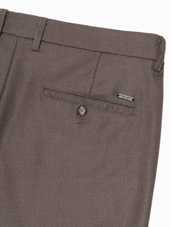 Spodnie męskie klasyczne chino SLIM FIT - ciemnobeżowe V2 OM-PACP-0182 - XXL