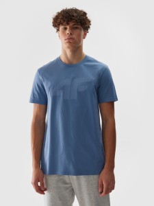 T-shirt regular z nadrukiem męski - niebieski